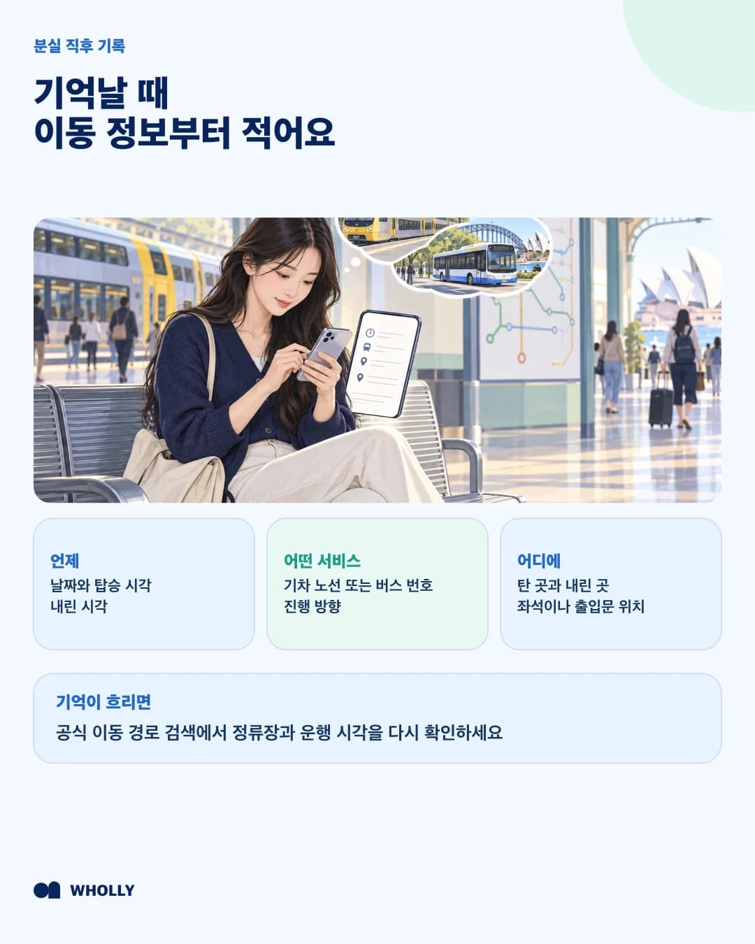 분실 직후 탑승 시간과 노선 및 차량 안 위치를 기록하는 방법
