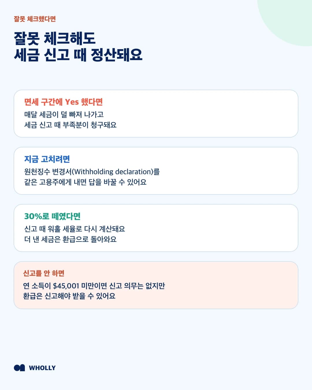 면세 구간을 잘못 체크했을 때의 결과와 Withholding declaration 으로 고치는 방법, 더 낸 세금이 세금 신고로 환급되는 조건